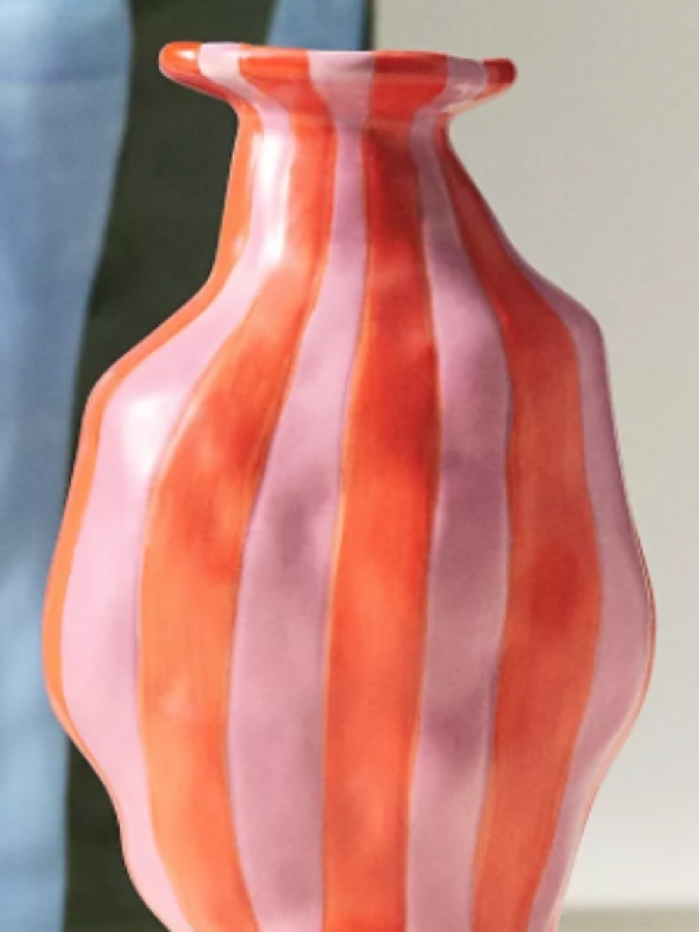 Maya Eline Leroy Striped Ceramic Vase / Pink & Orange